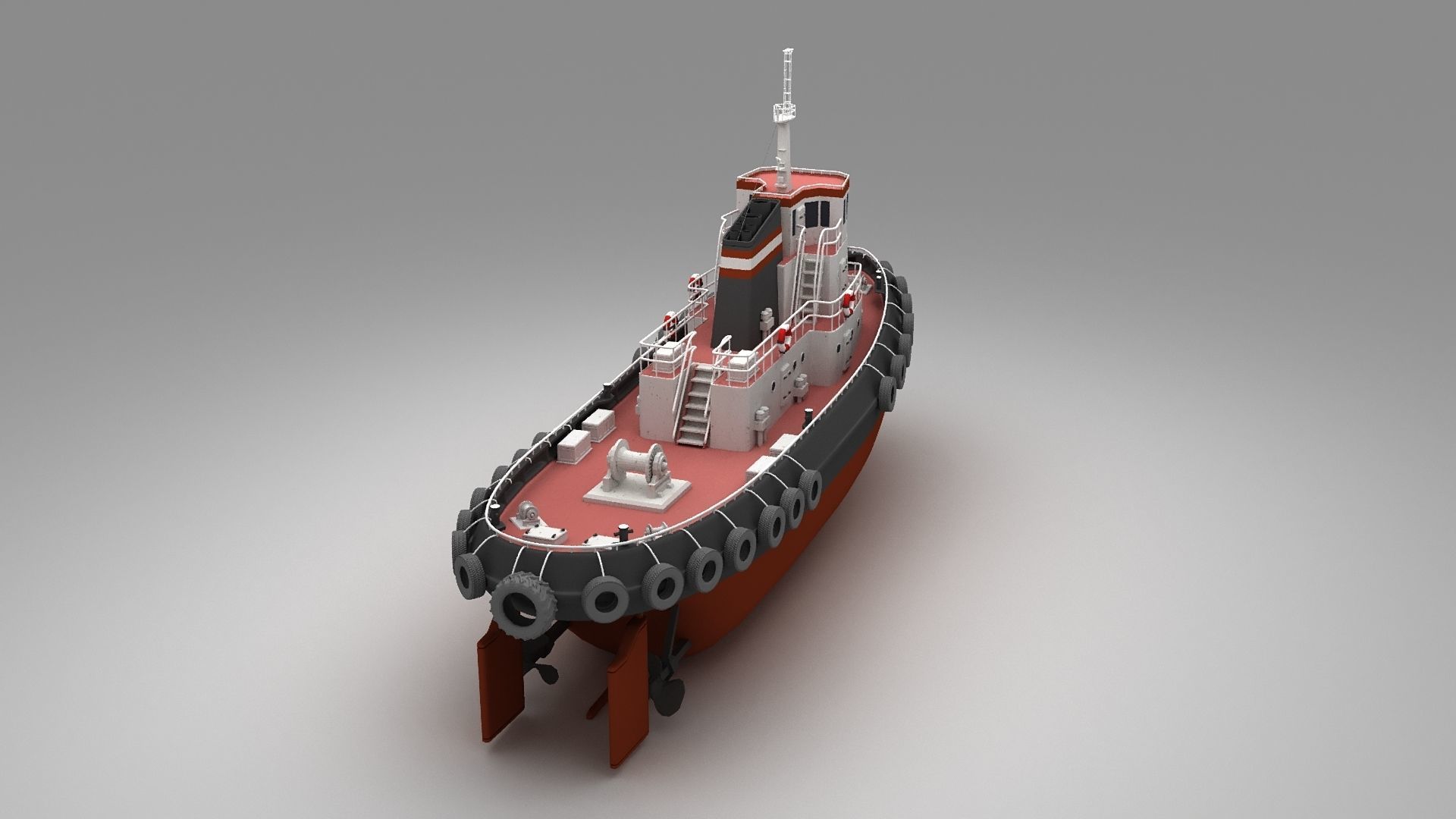 Towboat Tugboat  Low-poly 3D model_14