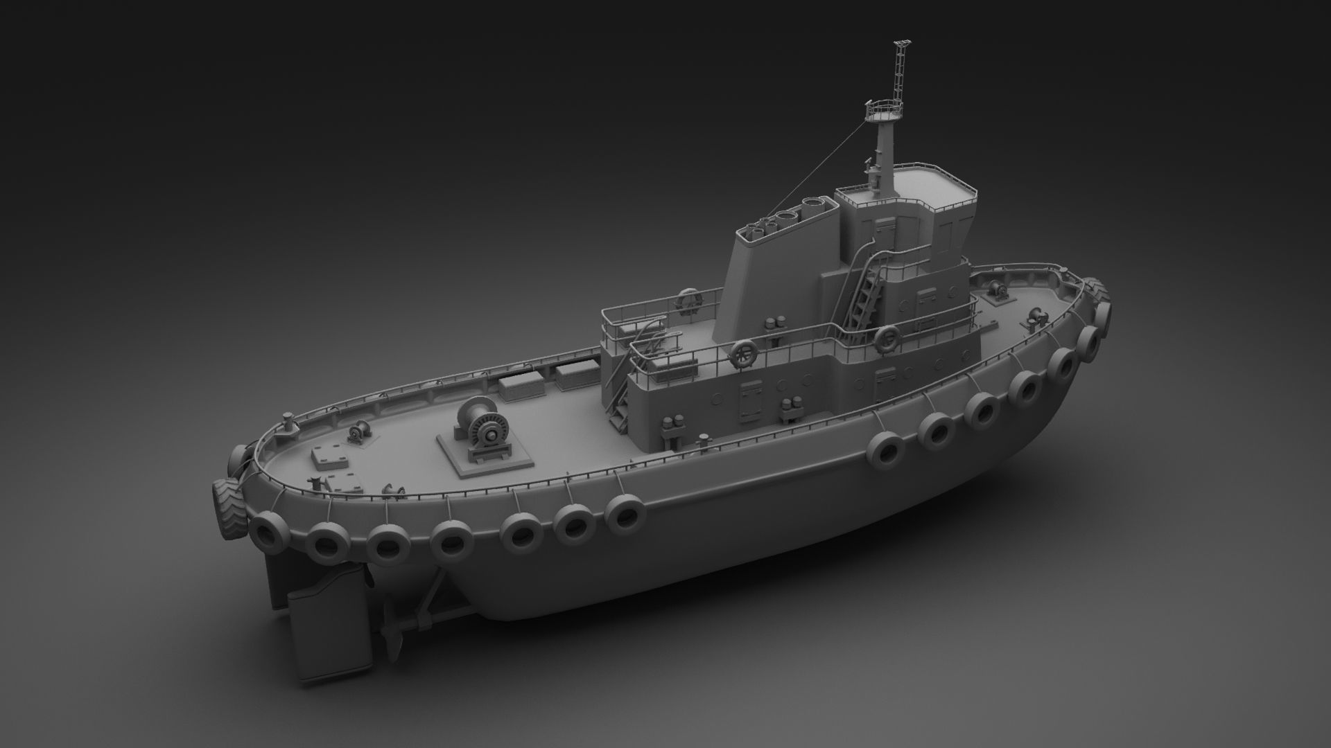 Towboat Tugboat  Low-poly 3D model_5