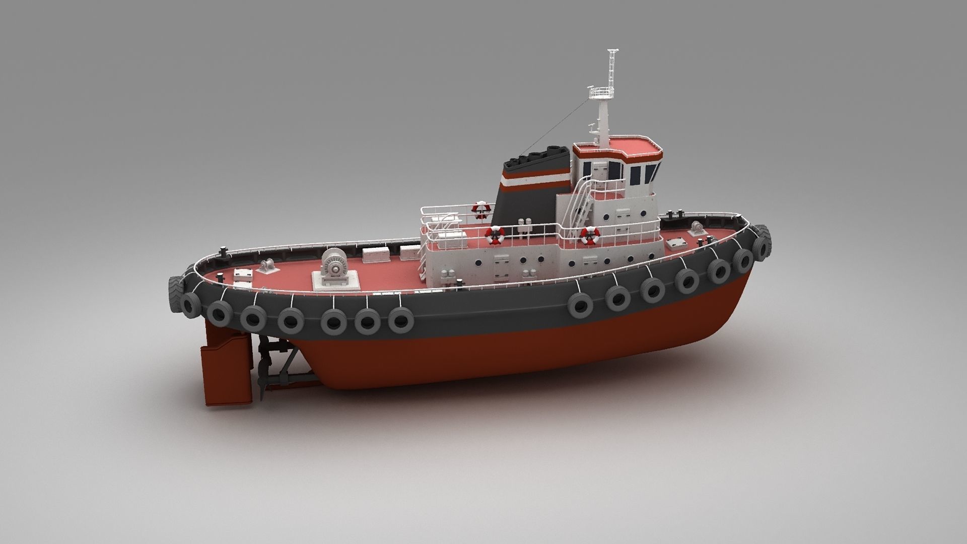 Towboat Tugboat  Low-poly 3D model_12