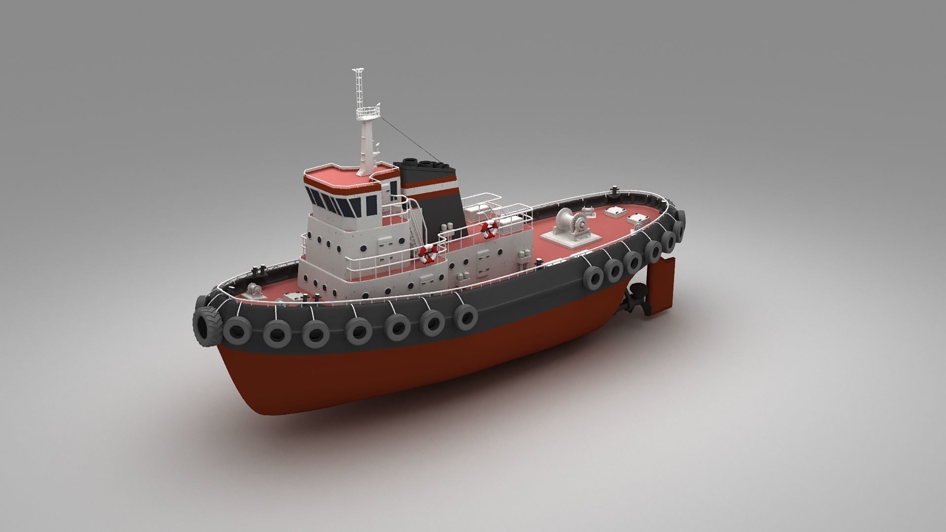 Towboat Tugboat  Low-poly 3D model_7