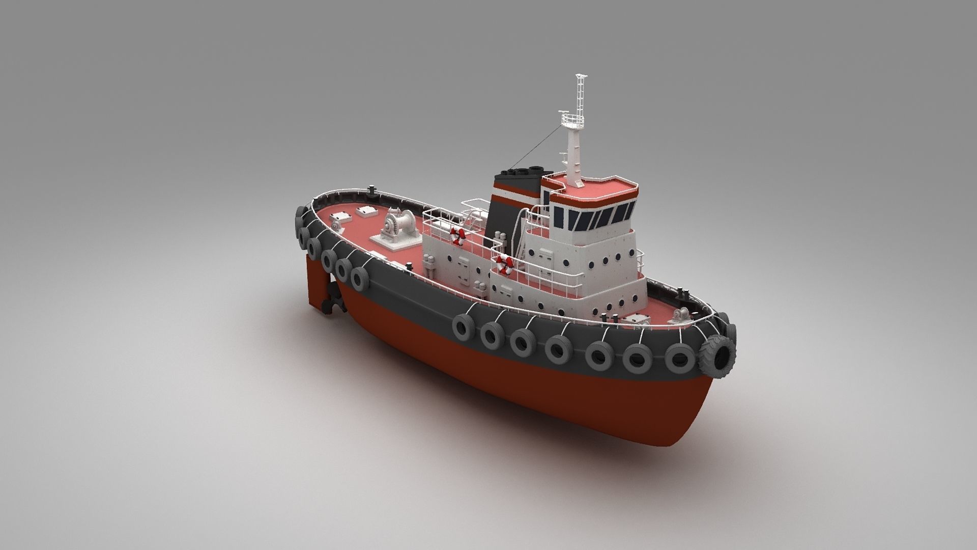 Towboat Tugboat  Low-poly 3D model_10