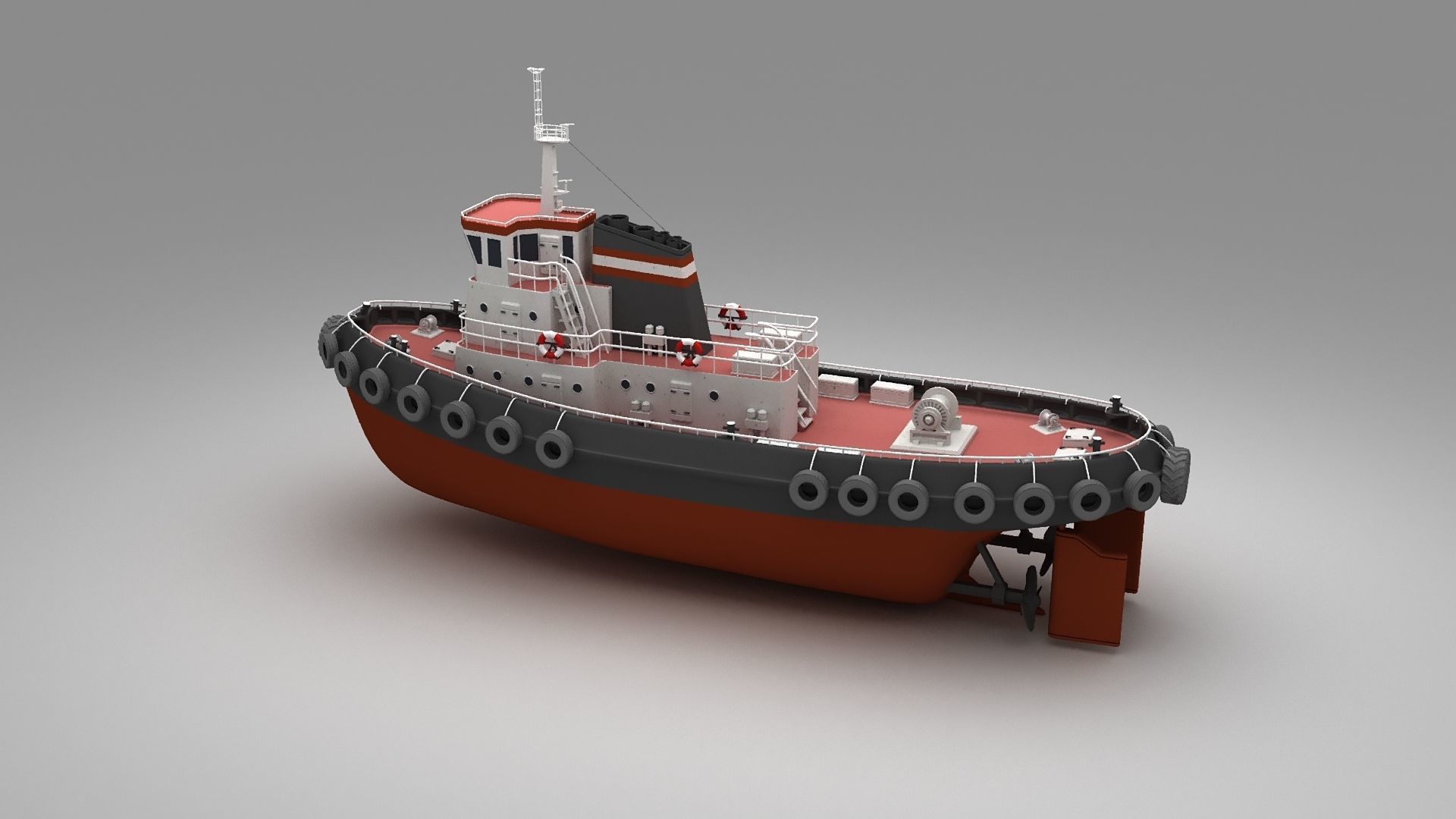 Towboat Tugboat  Low-poly 3D model_17