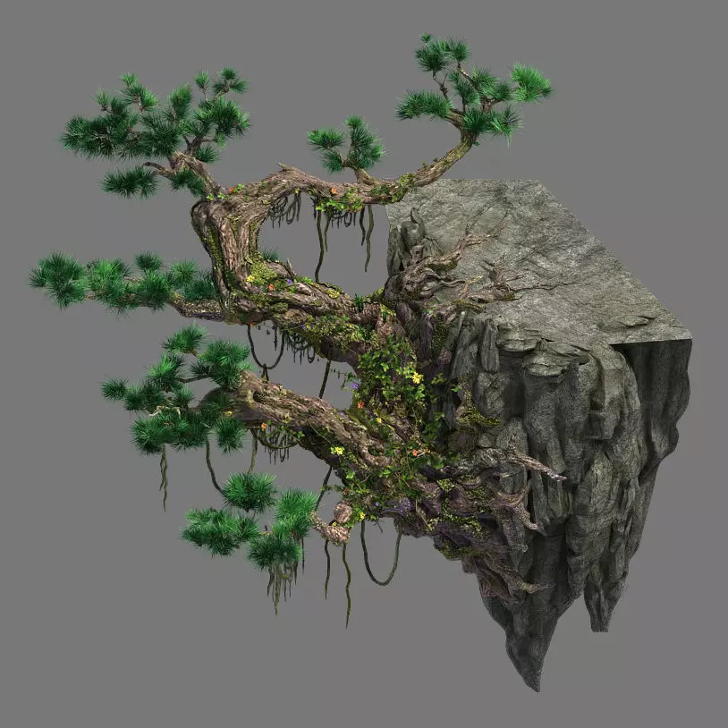 Cliff side - pine 3D model_0