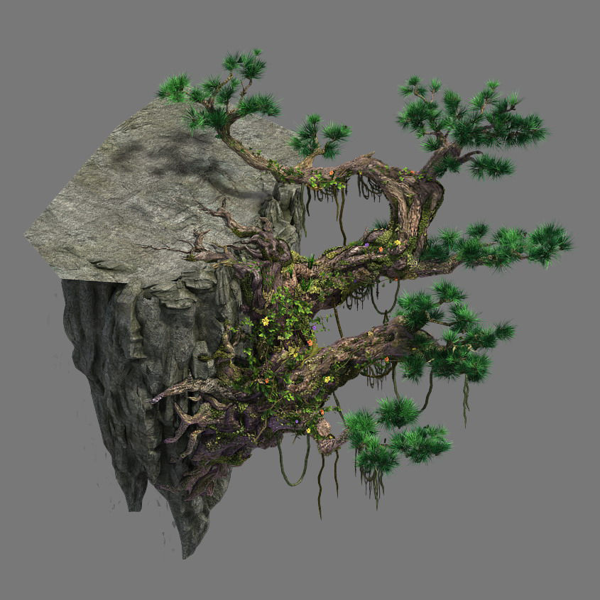 Cliff side - pine 3D model_1