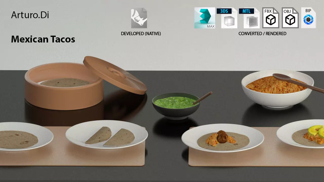 Mexican Tacos and Quesadillas Real maps Low-poly 3D model_0
