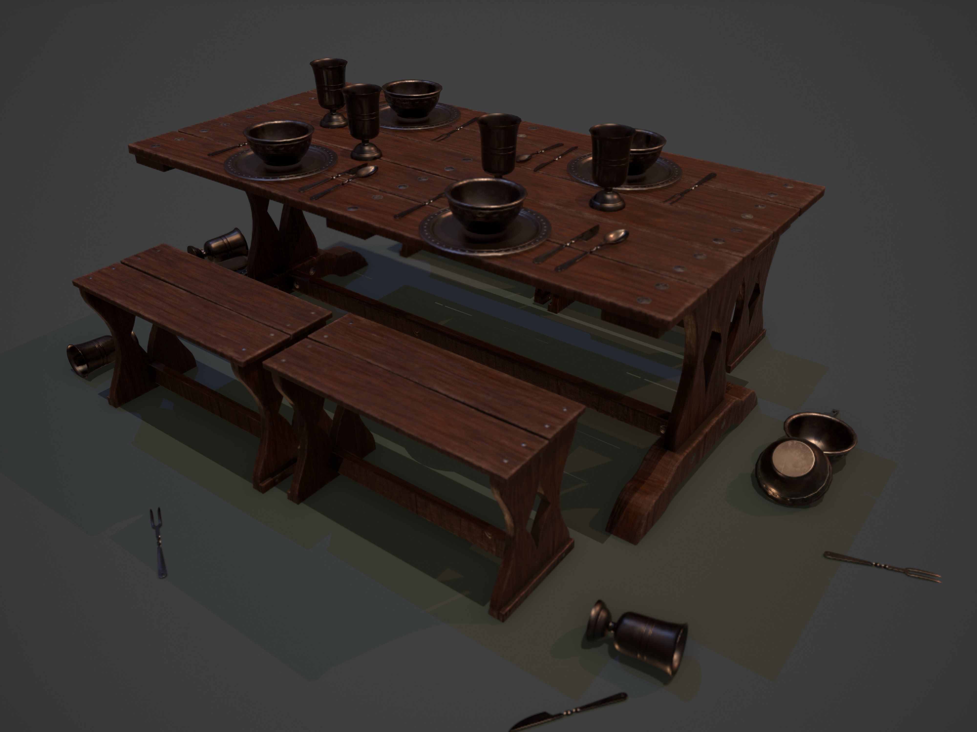 3D model Medieval Dining Set VR / AR / lowpoly CGTrader