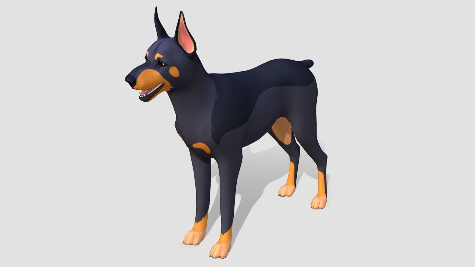 Cartoon Dog  - Doberman Low-poly 3D model_2