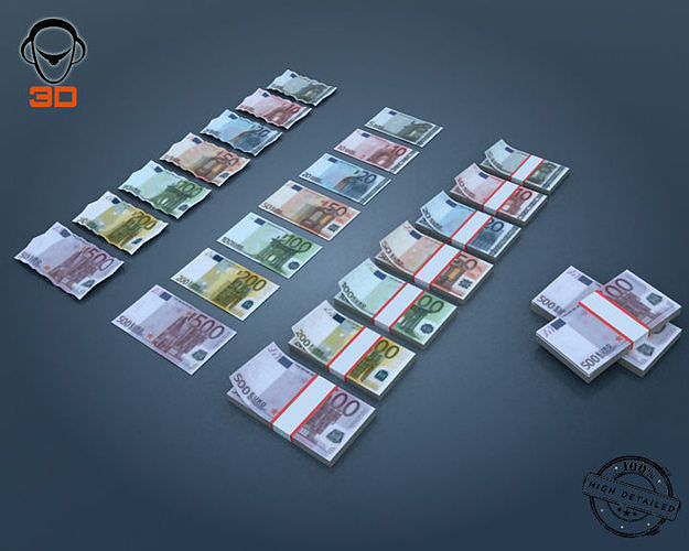 Euro Bill Collection 3D model