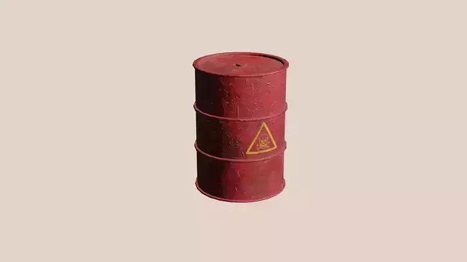 Barrel Low-poly 3D model with warning sign