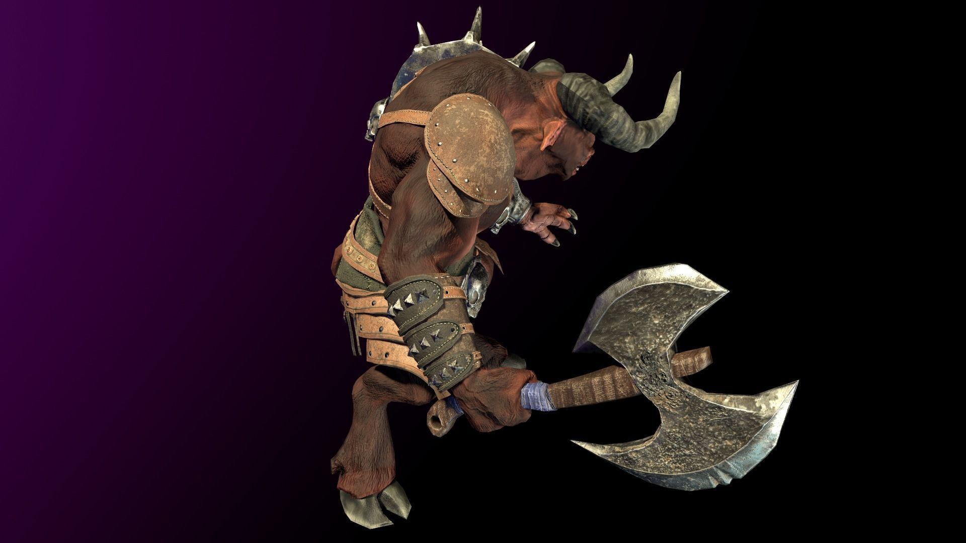 Minotaur animal with horns and armor Low-poly 3D model_12