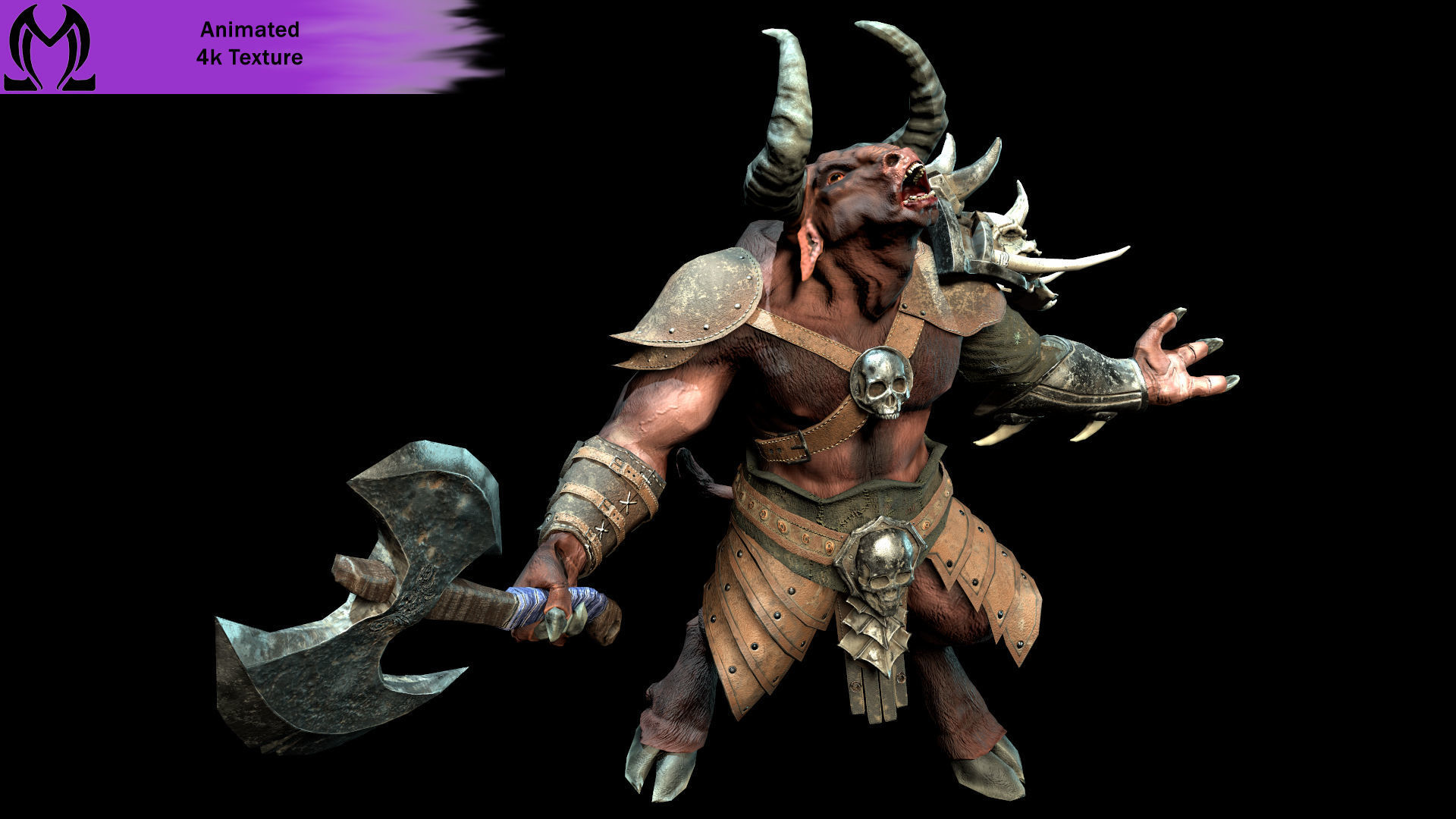 Minotaur animal with horns and armor Low-poly 3D model_4