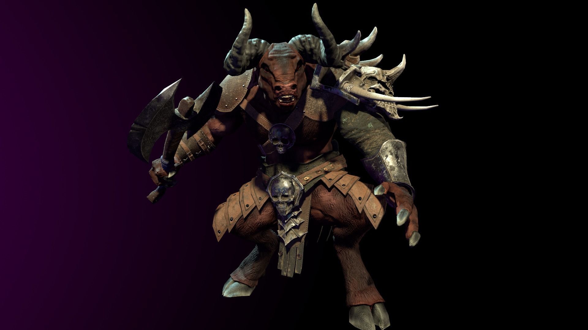 Minotaur animal with horns and armor Low-poly 3D model_15