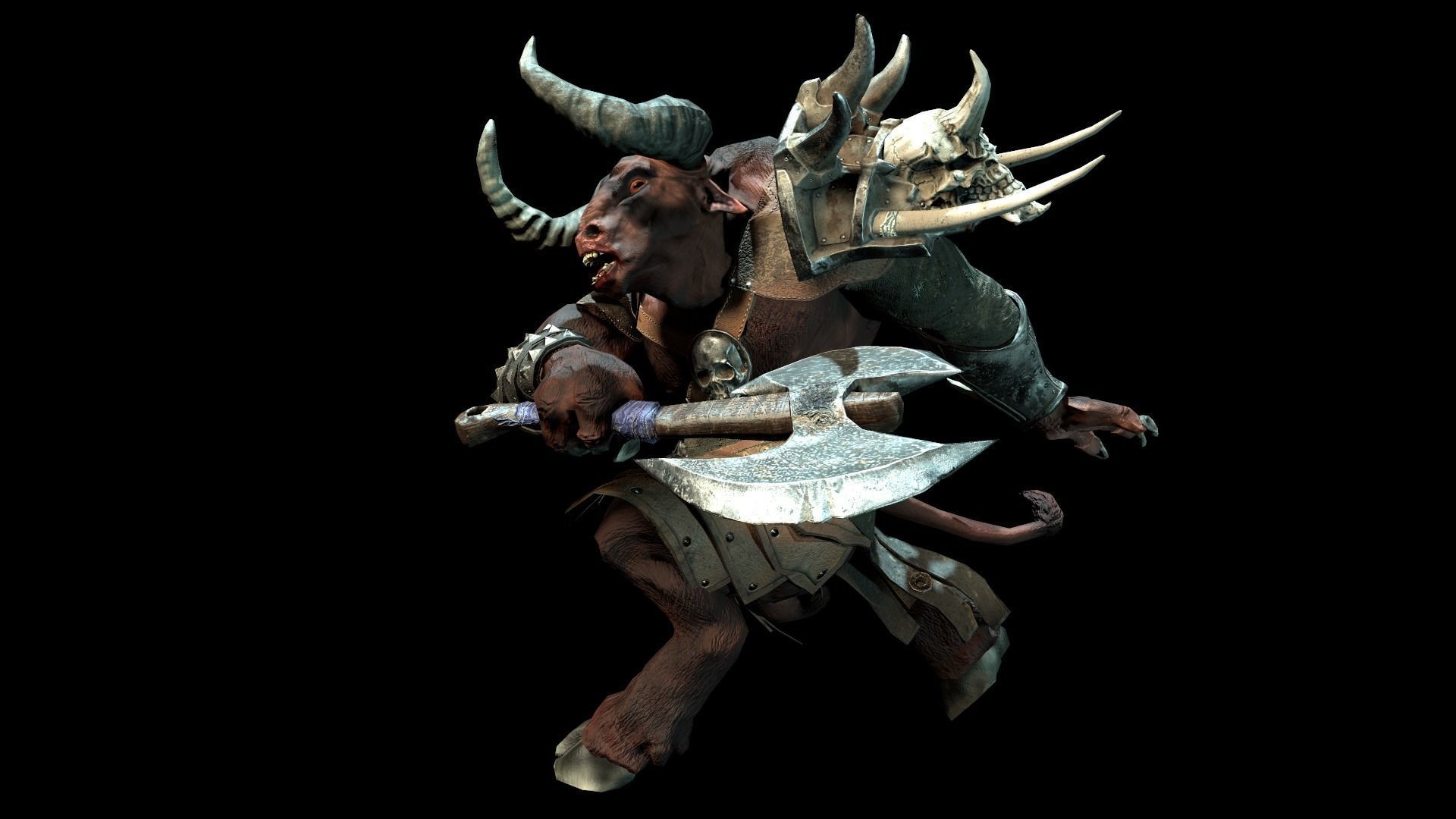 Minotaur animal with horns and armor Low-poly 3D model_7