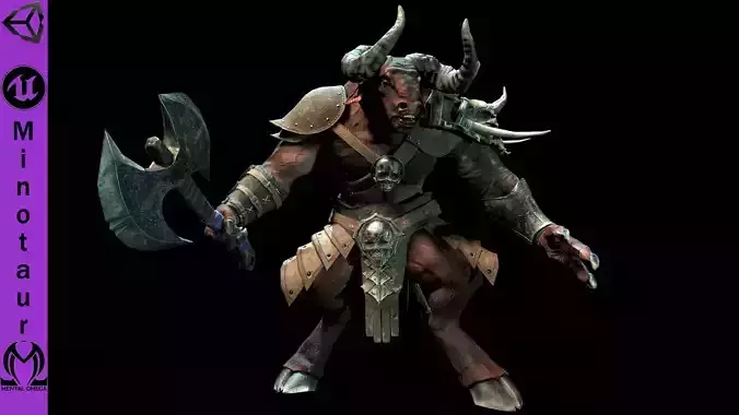Minotaur animal with horns and armor Low-poly 3D model