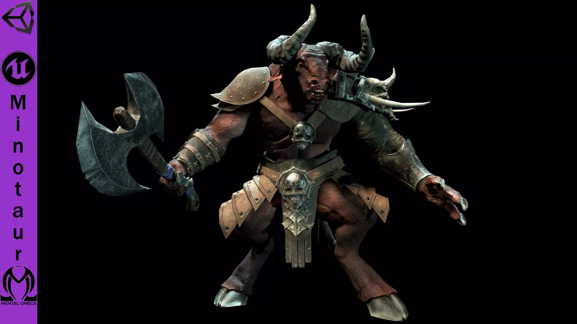 Minotaur animal with horns and armor Low-poly 3D model_0