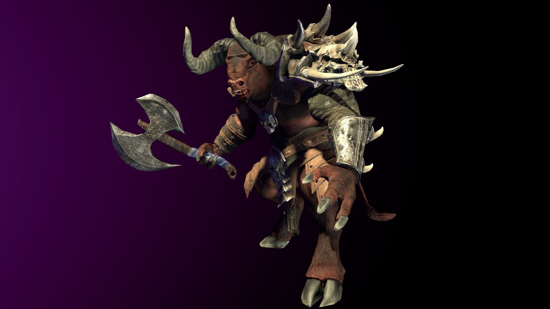 Minotaur animal with horns and armor Low-poly 3D model_10
