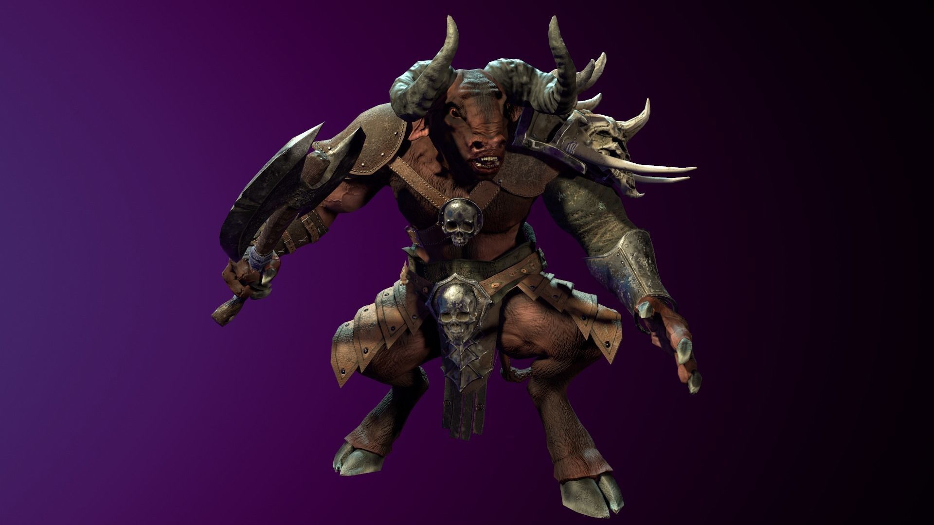 Minotaur animal with horns and armor Low-poly 3D model_16