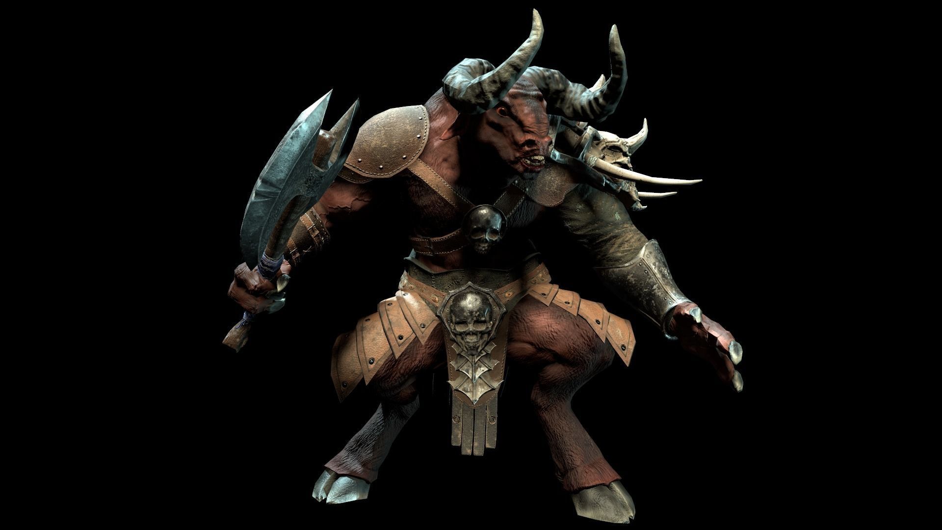 Minotaur animal with horns and armor Low-poly 3D model_8