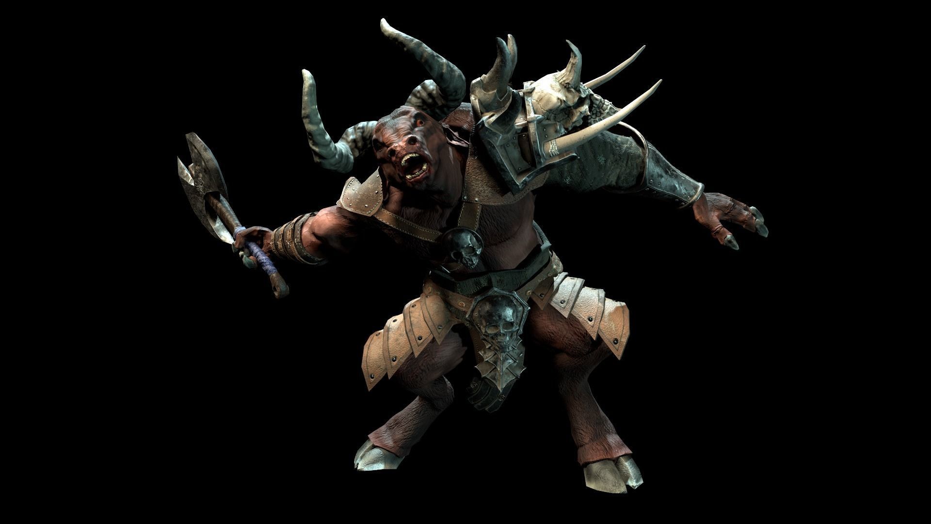 Minotaur animal with horns and armor Low-poly 3D model_5