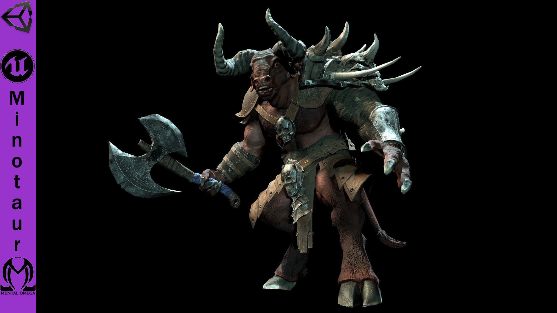 Minotaur animal with horns and armor Low-poly 3D model_3