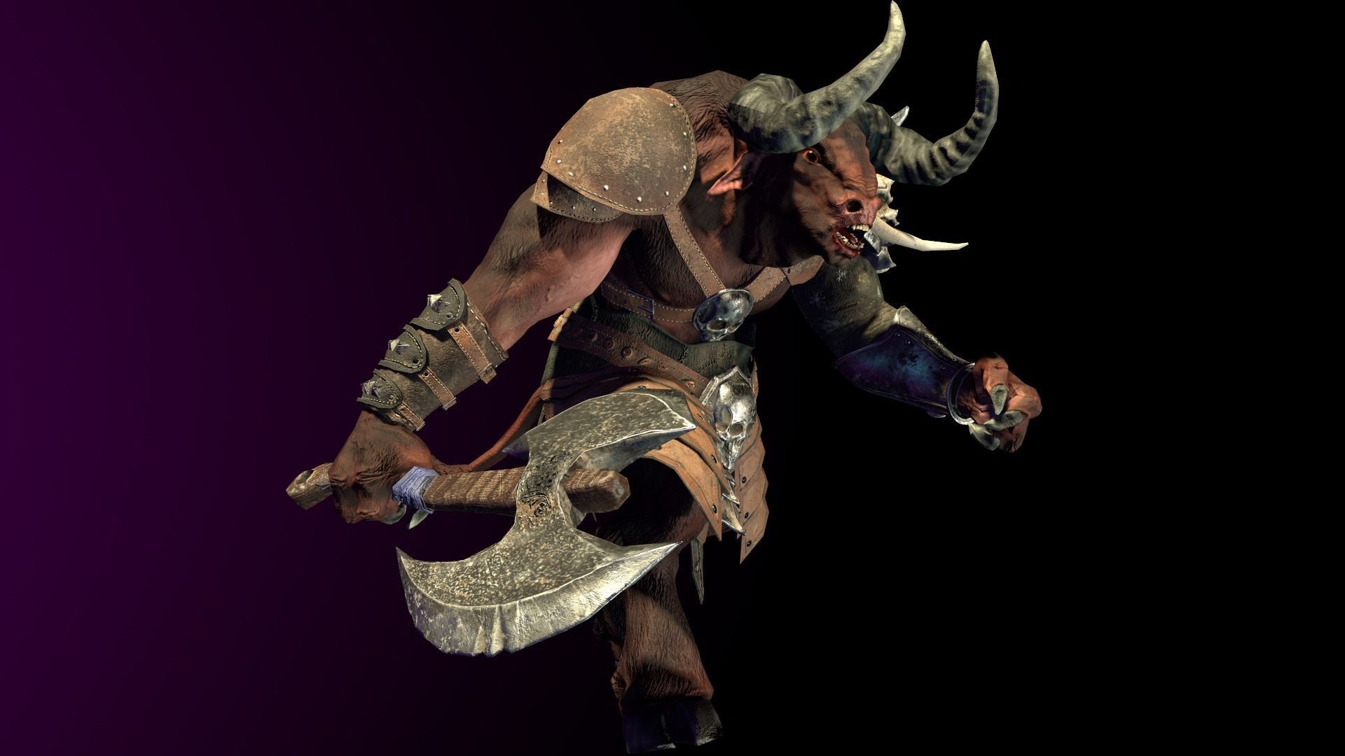 Minotaur animal with horns and armor Low-poly 3D model_13