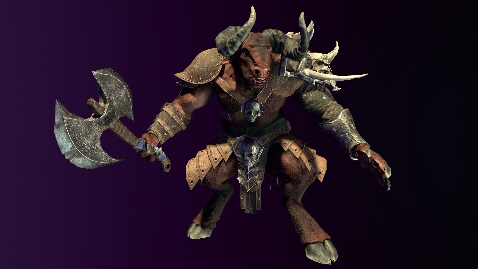 Minotaur animal with horns and armor Low-poly 3D model_9