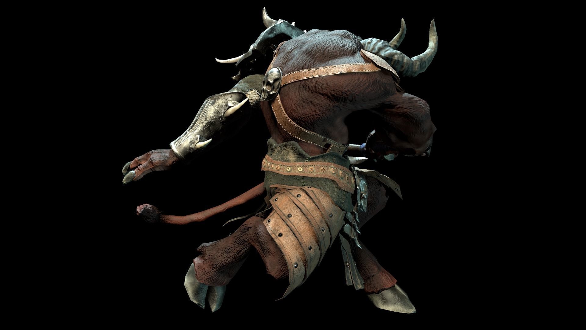Minotaur animal with horns and armor Low-poly 3D model_6