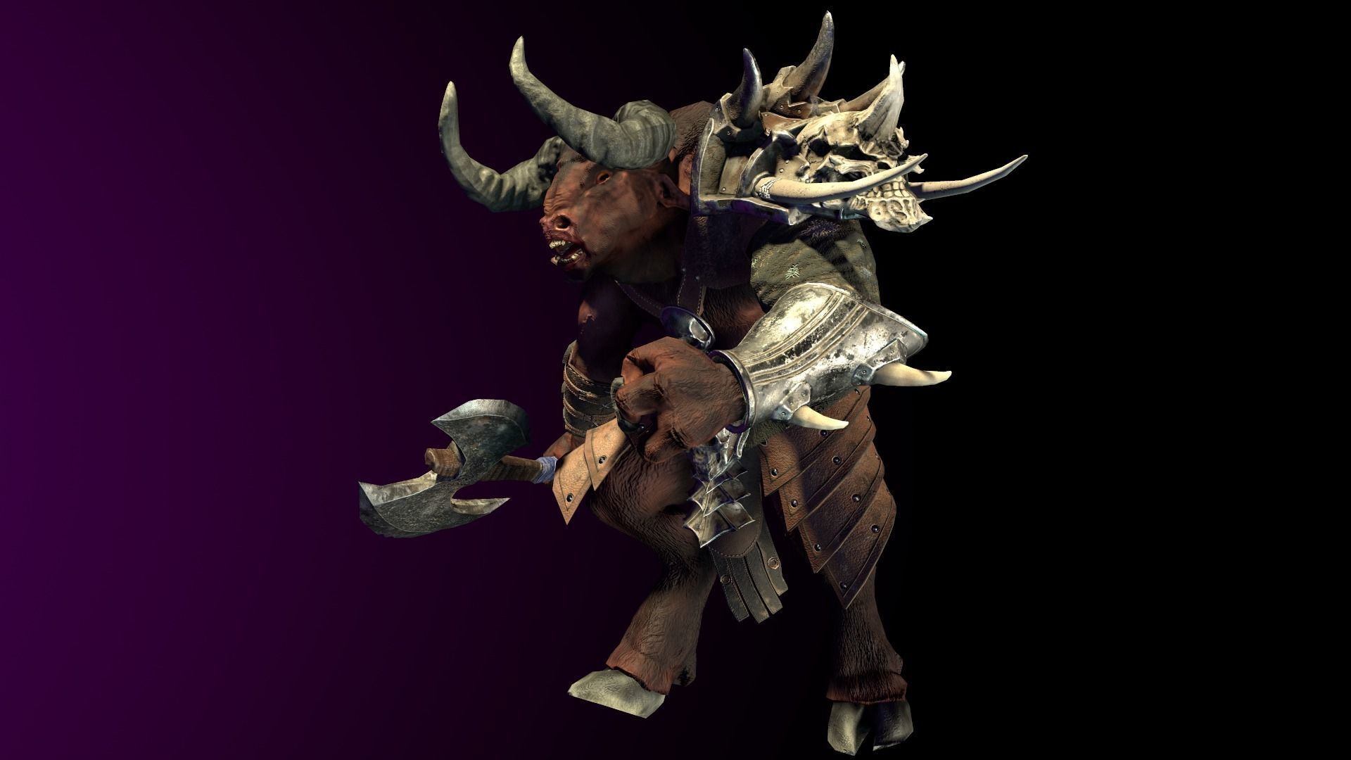 Minotaur animal with horns and armor Low-poly 3D model_14