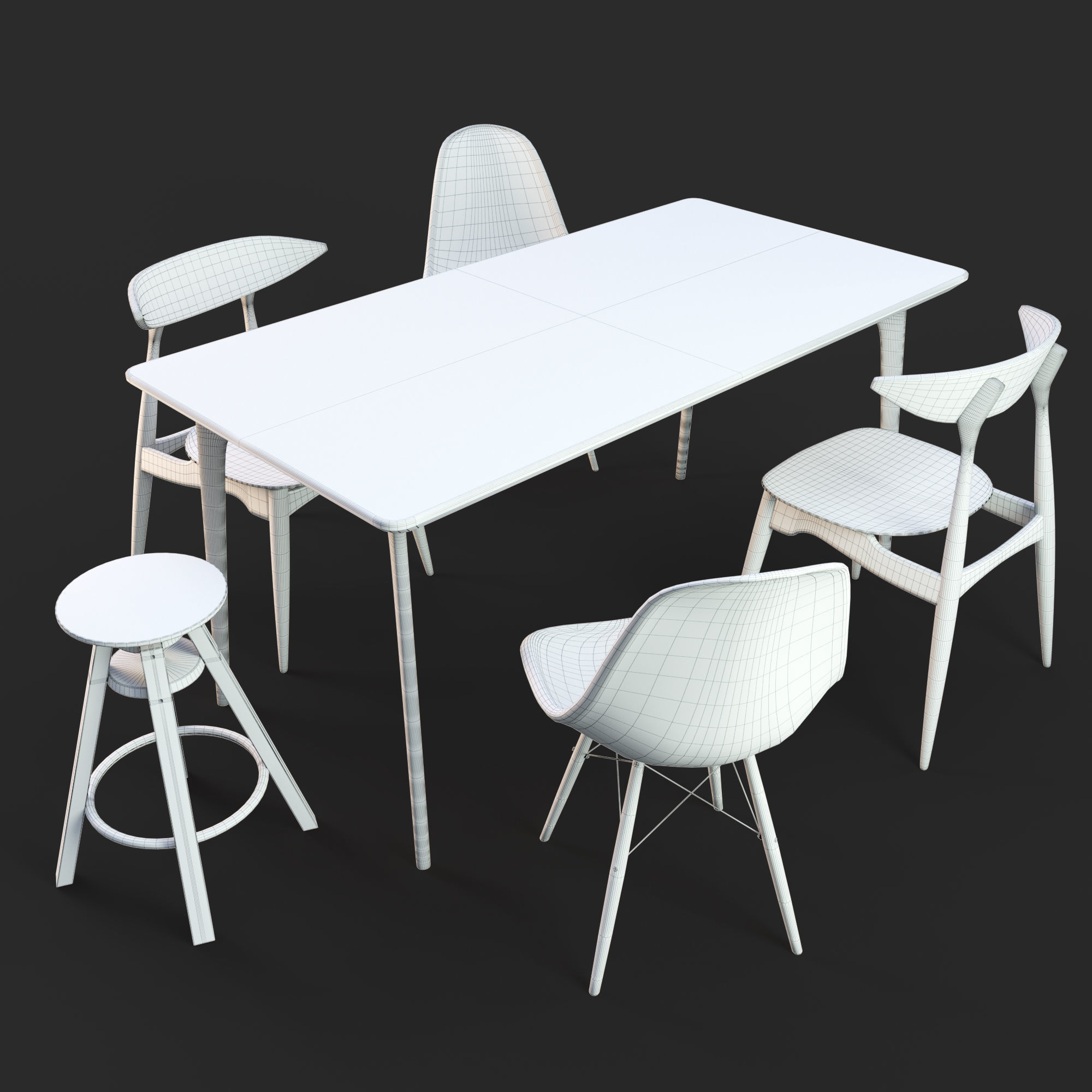Set of table and chairs 3D model_1