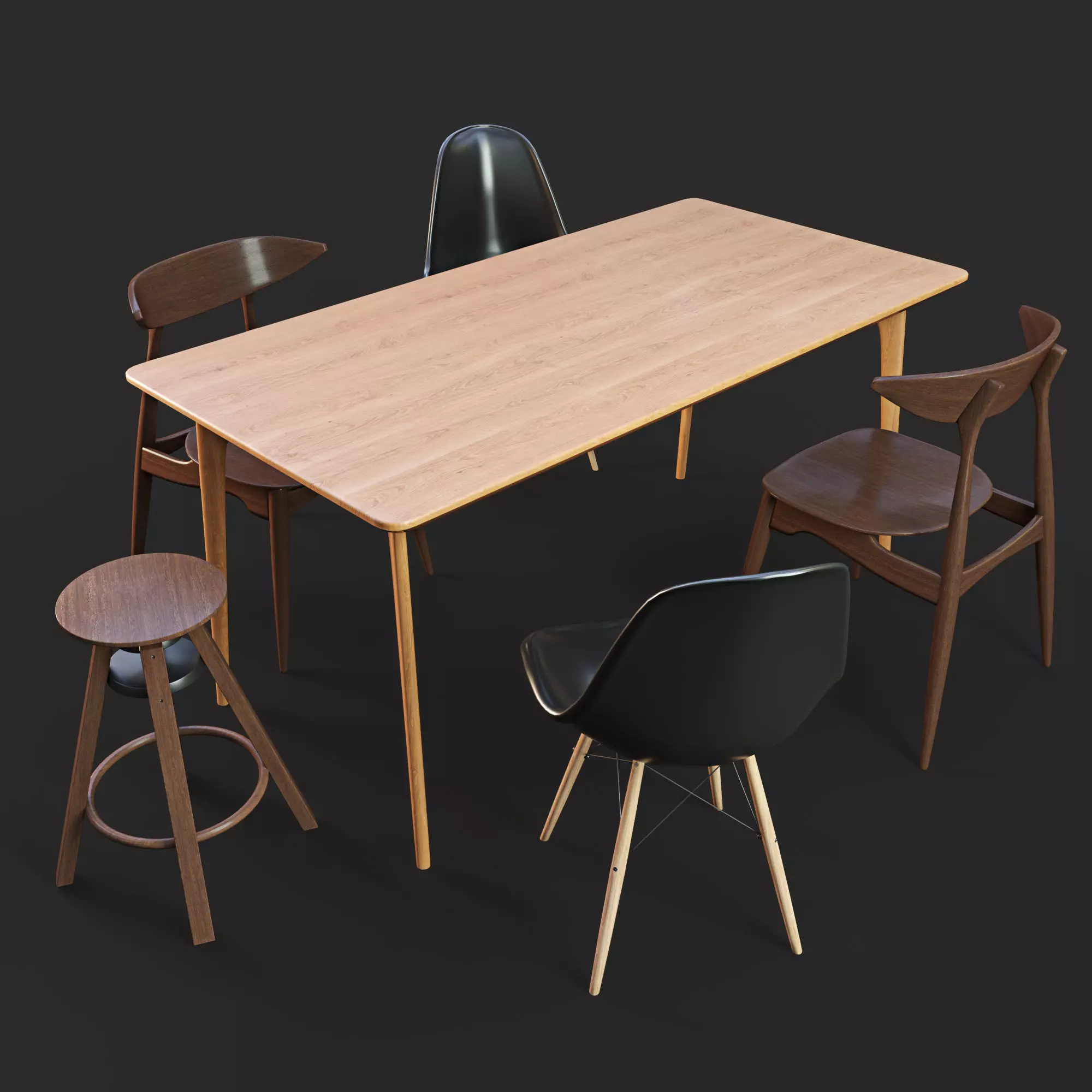 Set of table and chairs 3D model_0