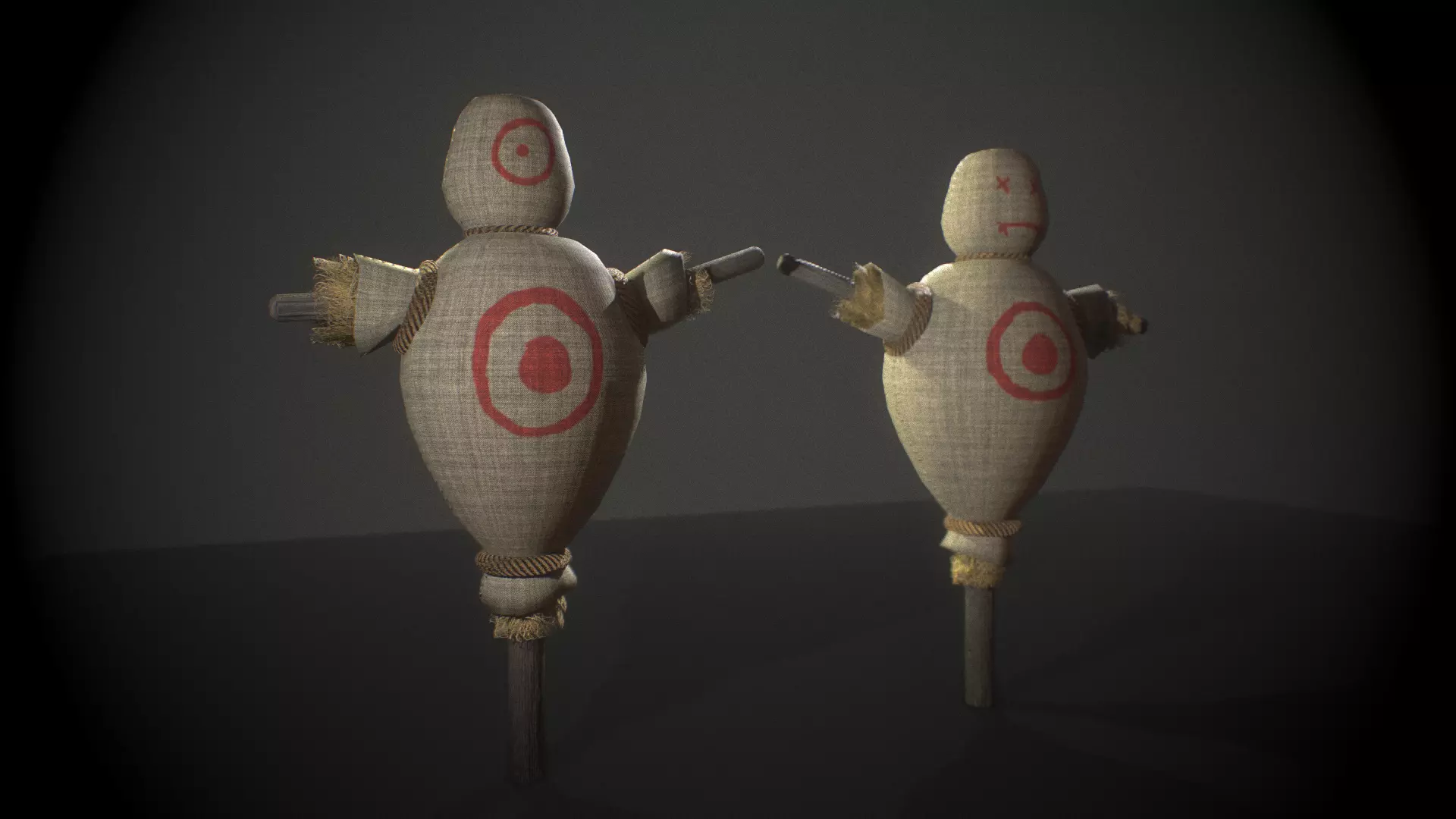 Low Poly Medieval Scarecrow - Training Dummy with textures Low-poly 3D model_0