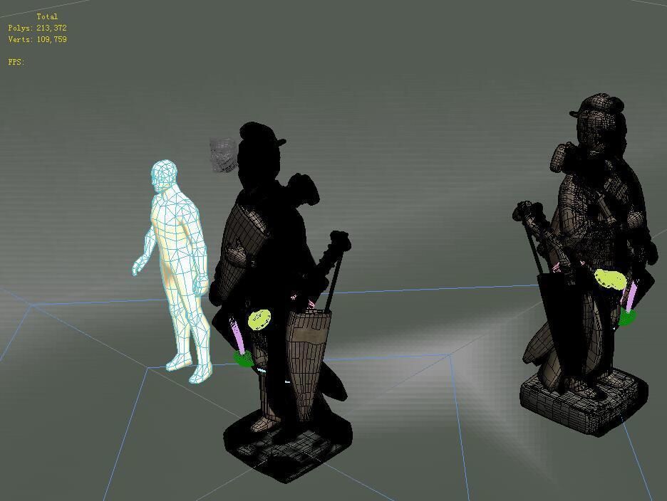 Game model - holding a bow stone statue 3D model_2