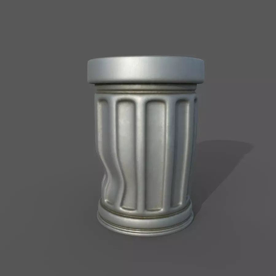trashcan metal trash can Low-poly 3D model_0