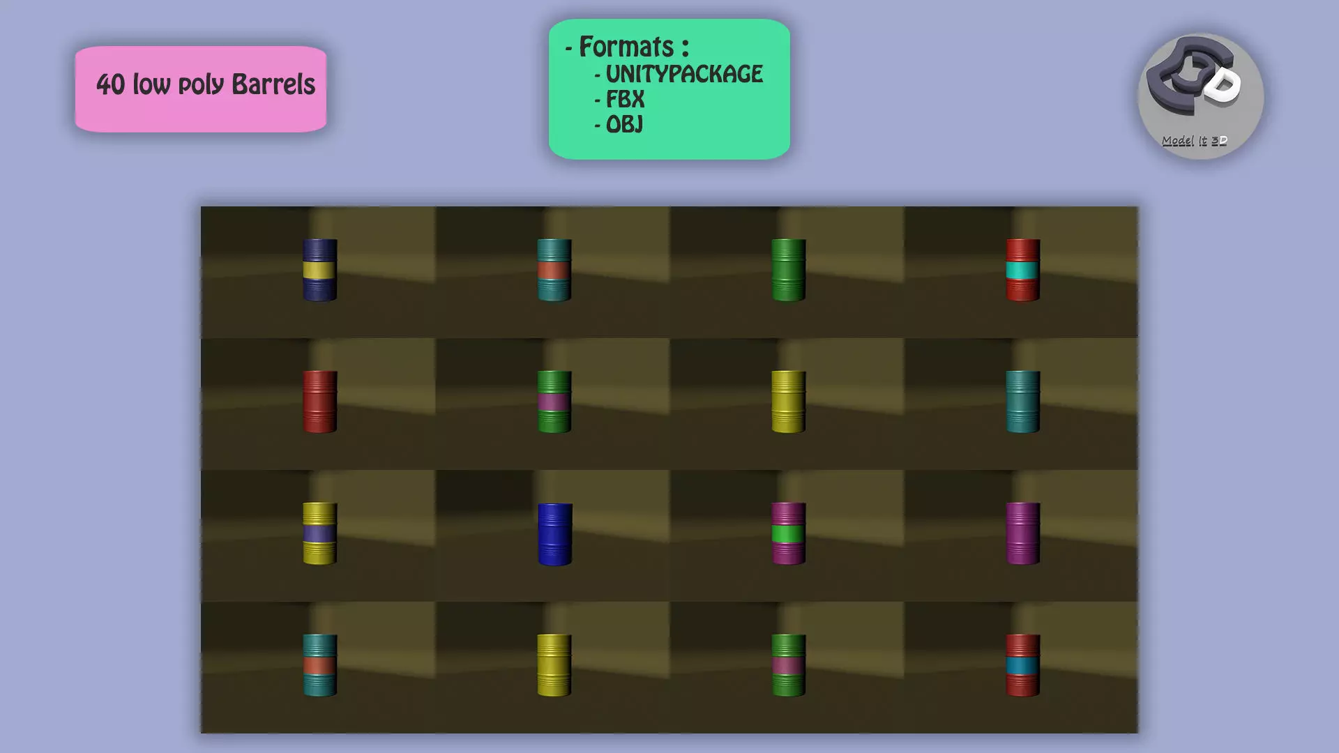 Metallic Barrels Low-poly 3D model_0