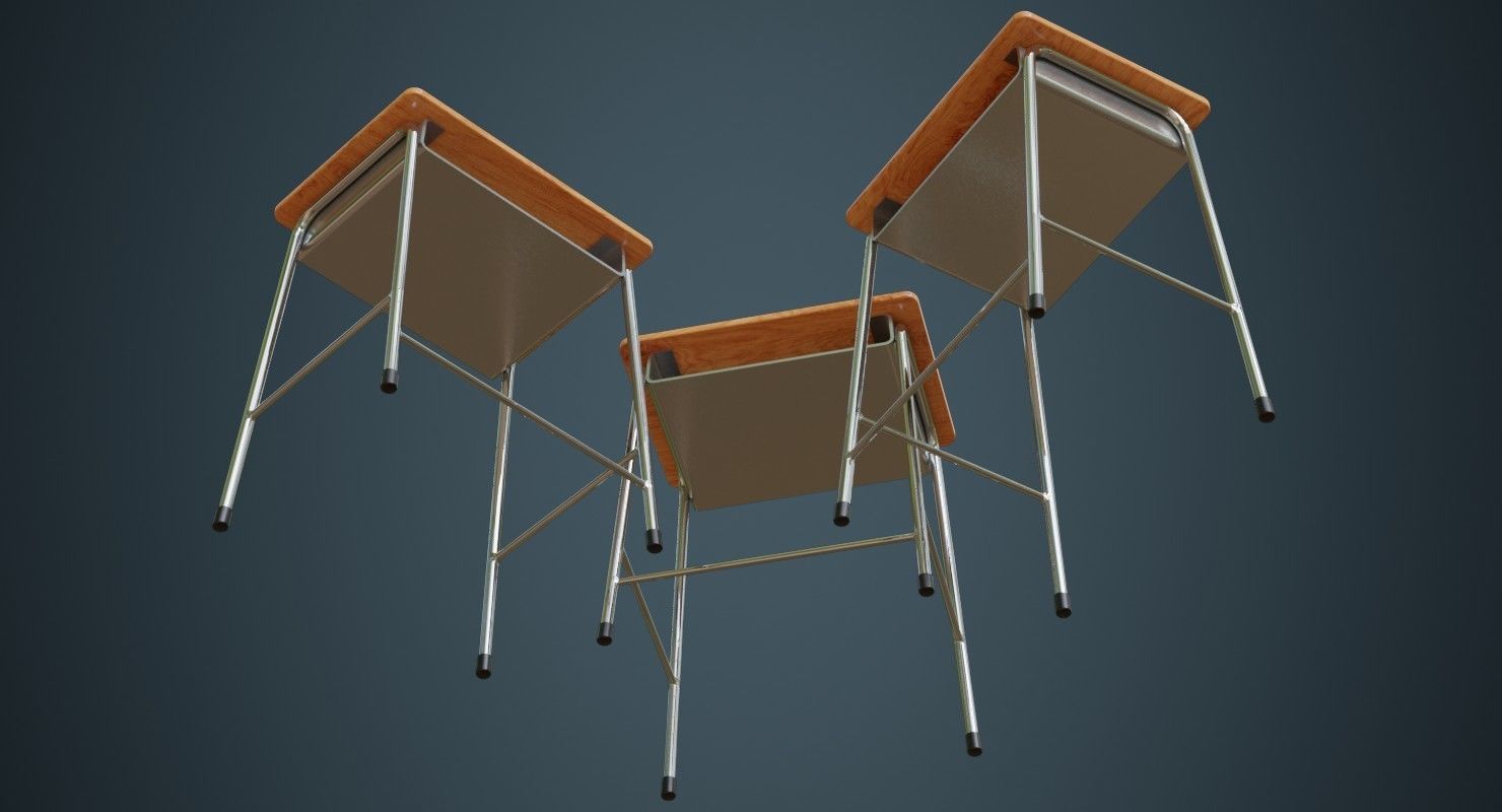 School Desk 1A Low-poly 3D model_7
