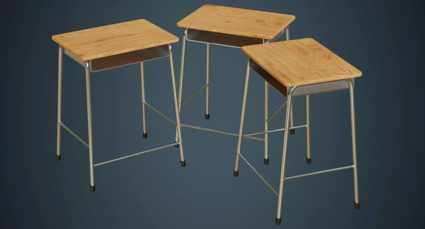 School Desk 1A Low-poly 3D model_0