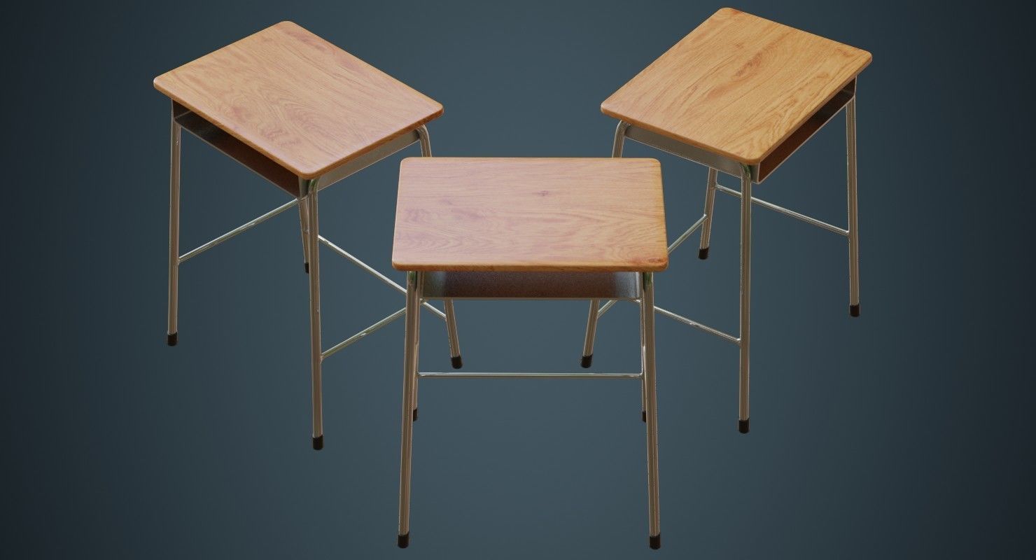 School Desk 1A Low-poly 3D model_4