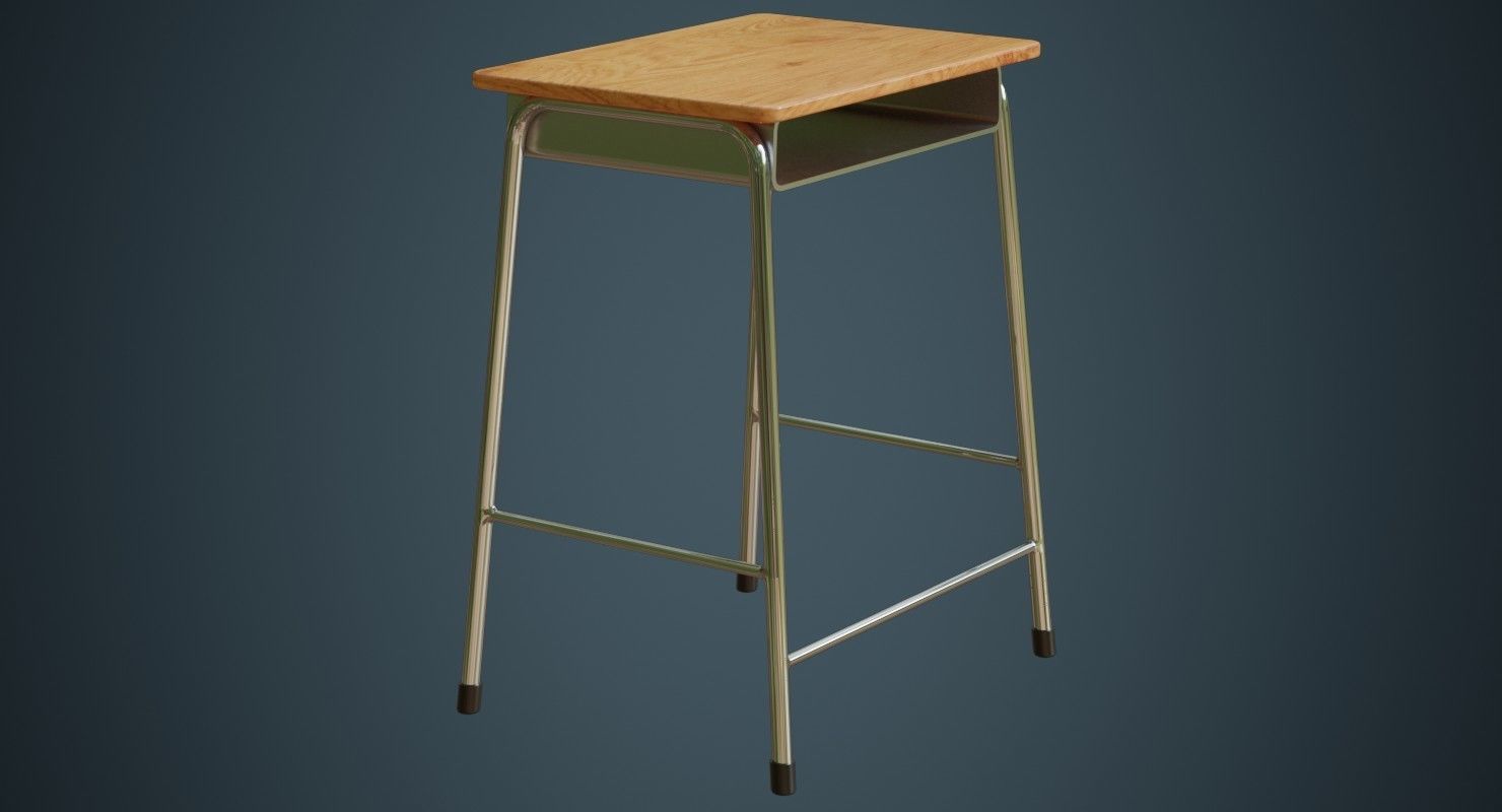 School Desk 1A Low-poly 3D model_9