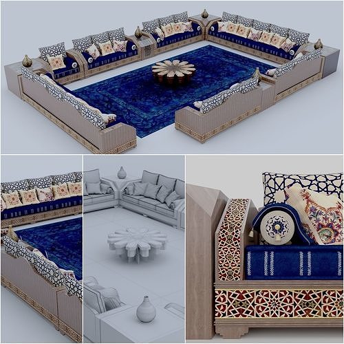 Moroccan Sofa Set with Tables and Carpet 3D model