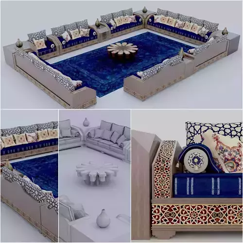 Moroccan Sofa Set with Tables and Carpet 3D model