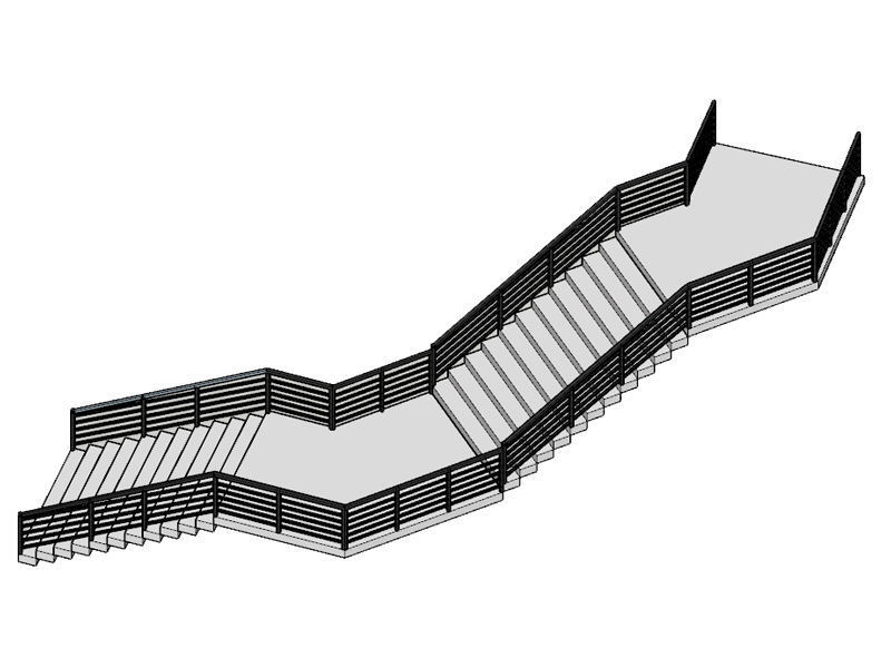 Modern Staircase in minimalist style with two landings 3D model_2