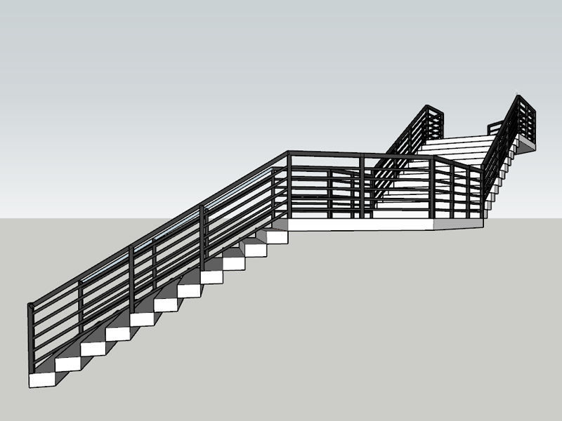 Modern Staircase in minimalist style with two landings 3D model_3