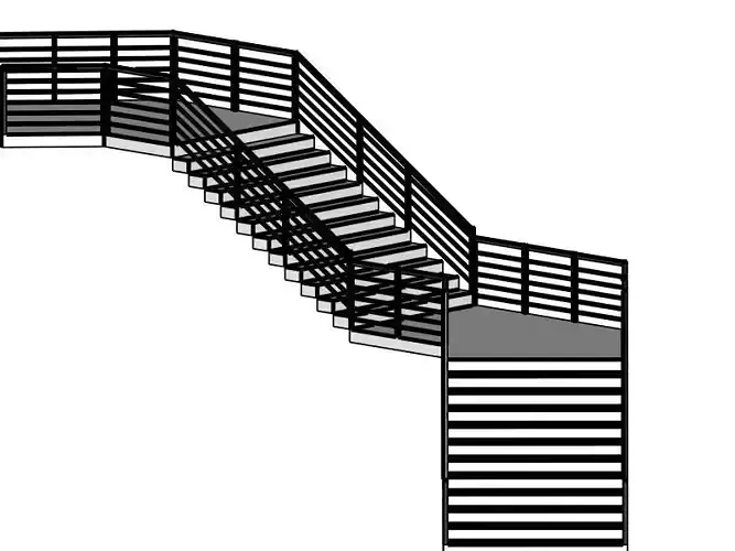 Modern Staircase in minimalist style with two landings 3D model