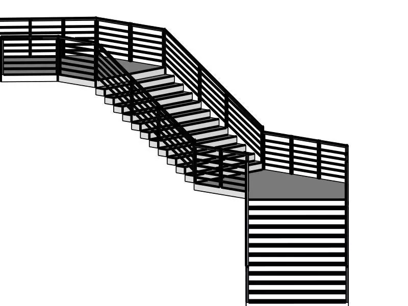 Modern Staircase in minimalist style with two landings 3D model_0