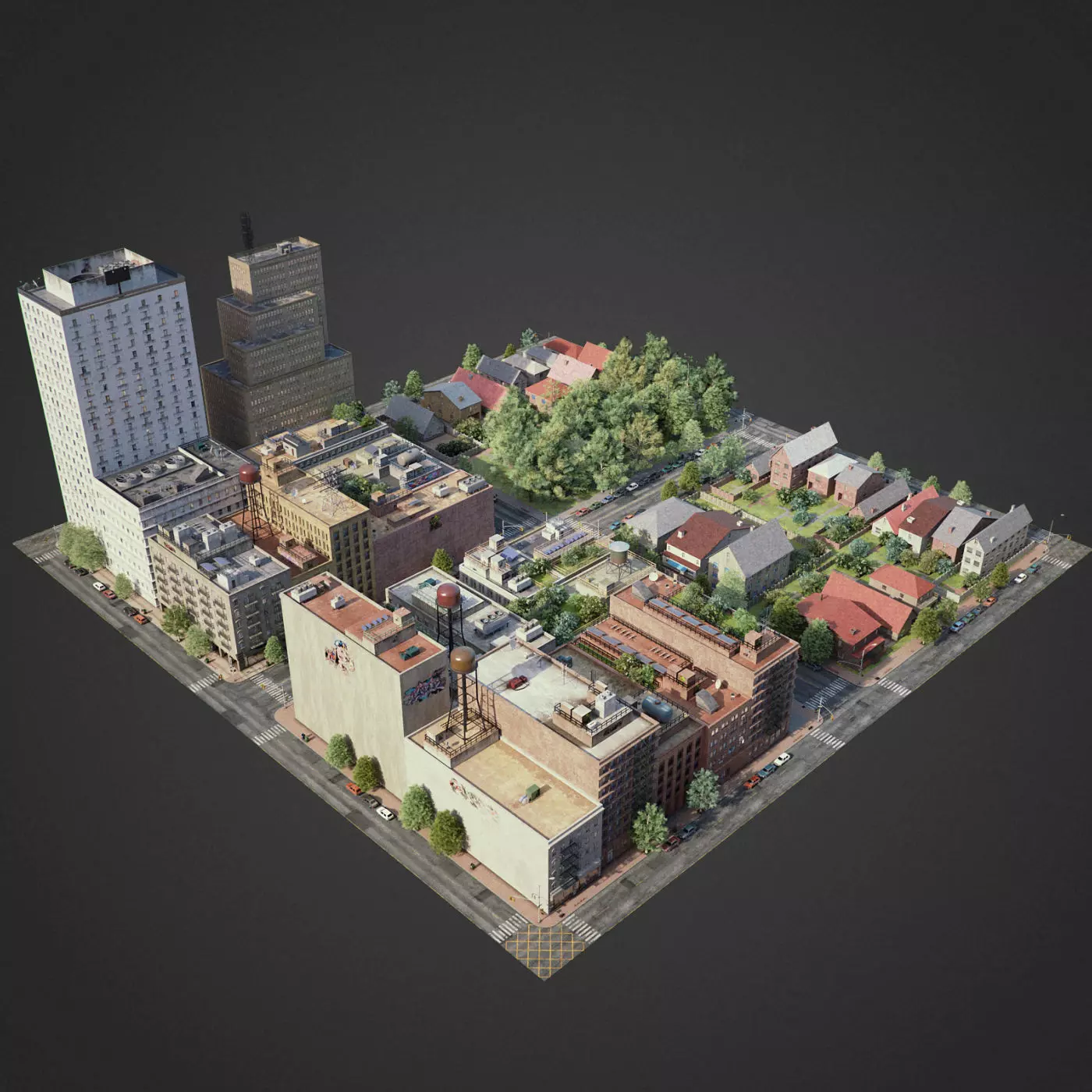Realistic City District A16-R17 3D model_0
