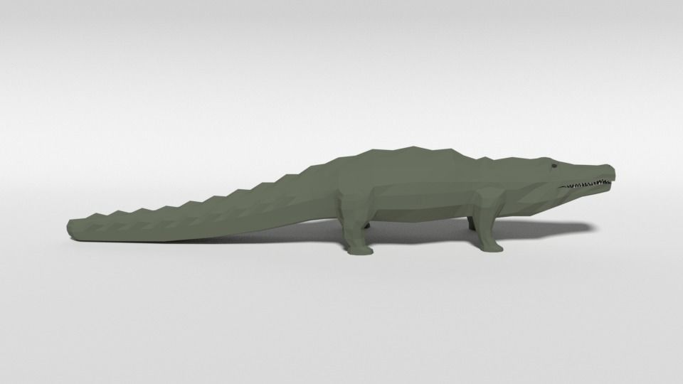 Low Poly Cartoon Crocodile Low-poly 3D model_5