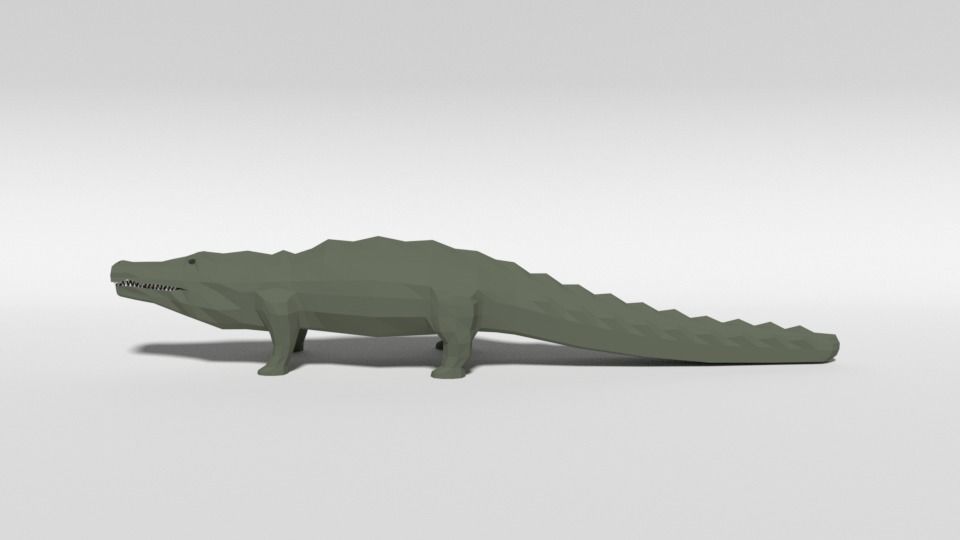 Low Poly Cartoon Crocodile Low-poly 3D model_1