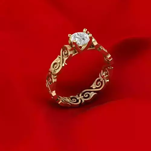 Leaf ornament diamond ring