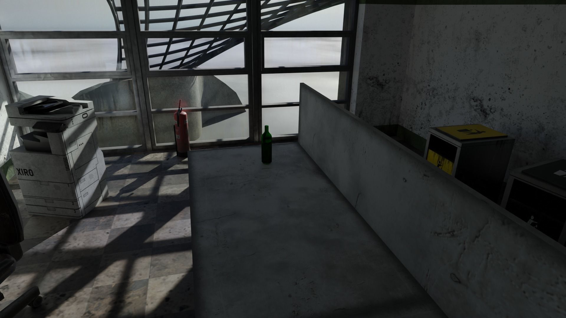 Dirty glass and concrete building with interior Low-poly 3D model_7