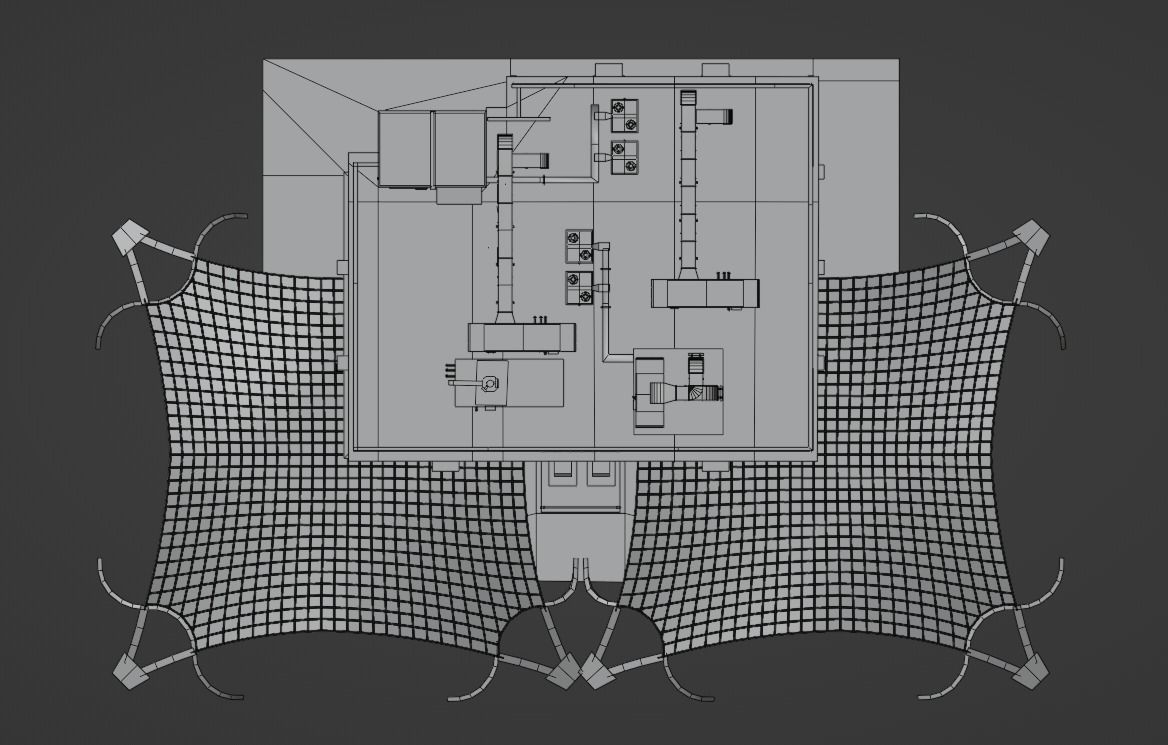 Dirty glass and concrete building with interior Low-poly 3D model_11